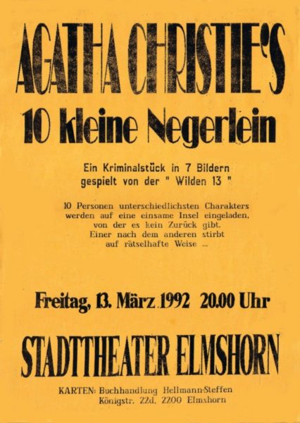 Plakat für 1992: Agatha Christie's "Zehn Kleine Negelein"